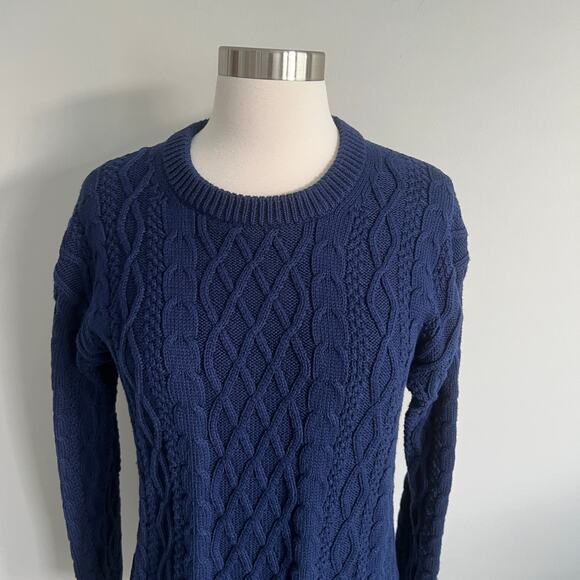 J.Crew Factory Cable Knit Sweater Round Neck Preppy Classic Navy Blue Small NWT - Picture 8 of 8